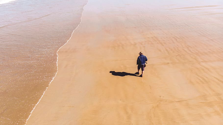 man's shadow reflecting on shore, france, saint-lunaire, leisure activities HD wallpaper