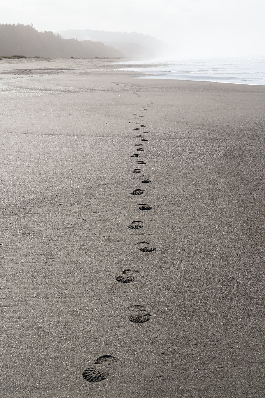 beach, walk, ocean, mist, sand, hiking, footprints, land, tranquility HD wallpaper