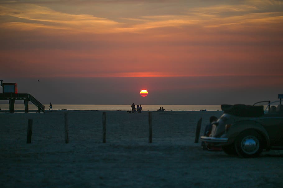 germany, sankt peter-ording, warm, sunset, sand, beach, sky HD wallpaper