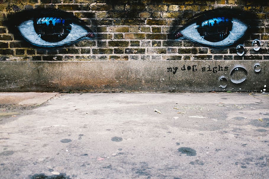 human eye wall graffiti, text, wall - building feature, communication HD wallpaper