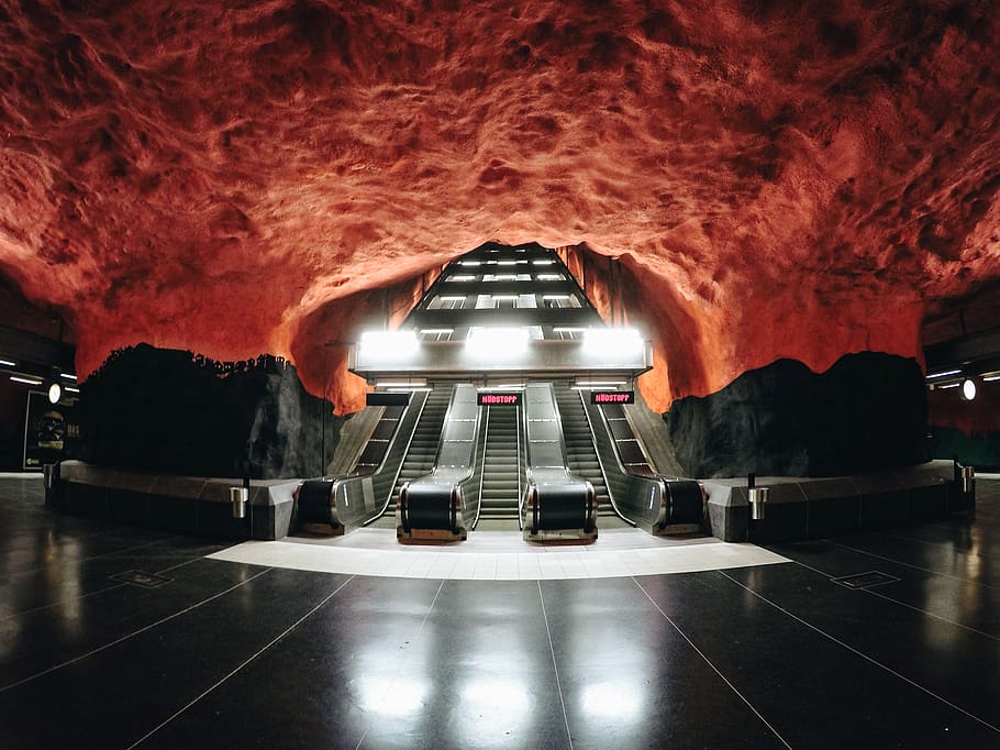 HD wallpaper: gray escalators, Stockholm, Sweden, metro, tunnel ...