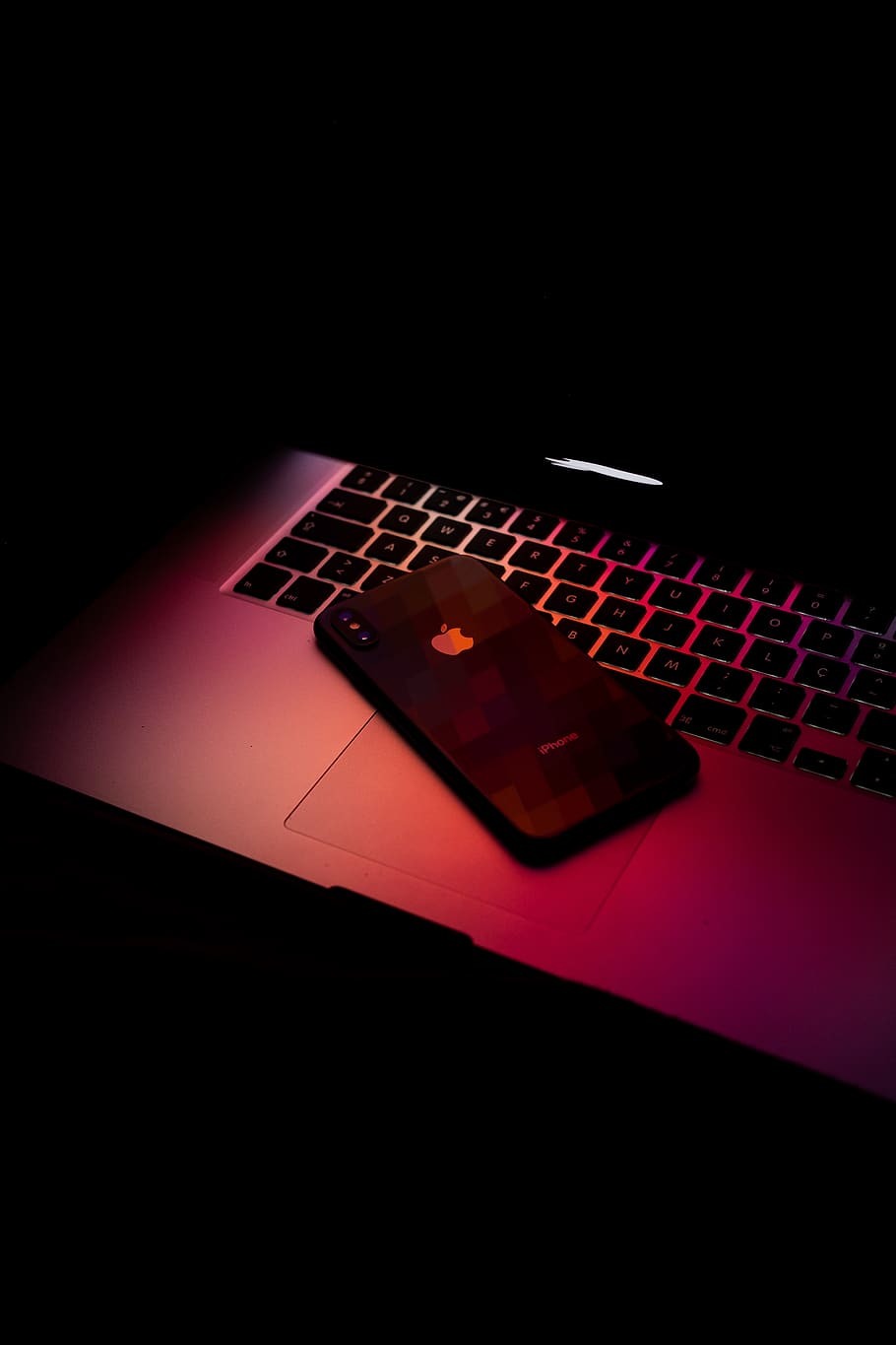 black iPhone X on MacBook Pro, technology, indoors, wireless technology HD wallpaper