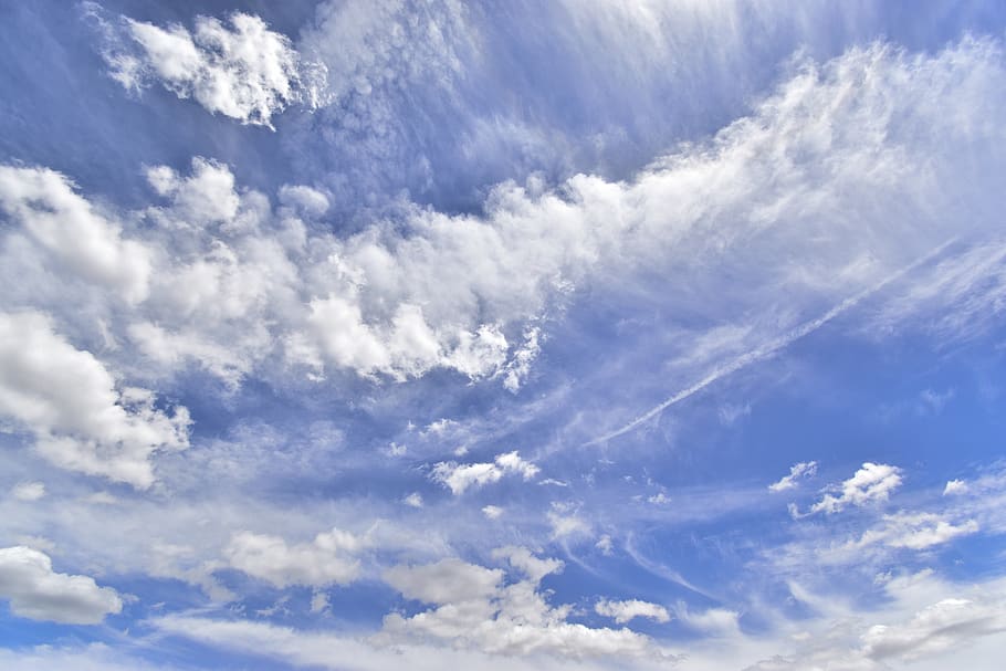 sky, clouds, climate, atmosphere, cloudy, blue, day, white HD wallpaper