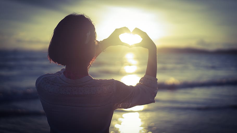 love, ocean, sunset, water, sky, sea, one person, rear view HD wallpaper