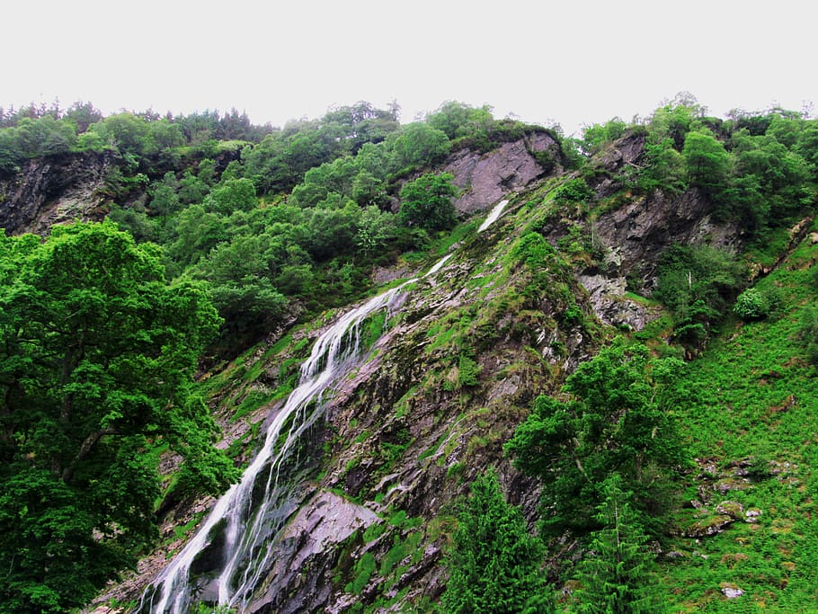 ireland, county wicklow, mountain, sky, beauty, grass, waterfall, HD wallpaper