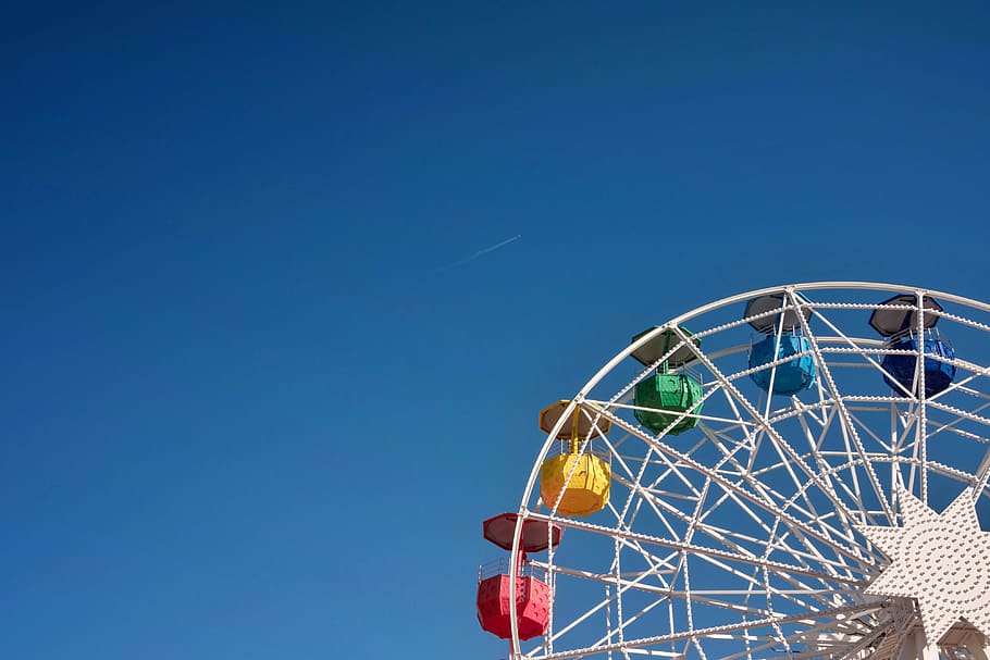 ferris wheel, sky, amusement park, blue, amusement park ride HD wallpaper
