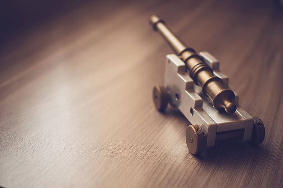 toy, cannon, objects, wood, table, no people, indoors, single object HD wallpaper