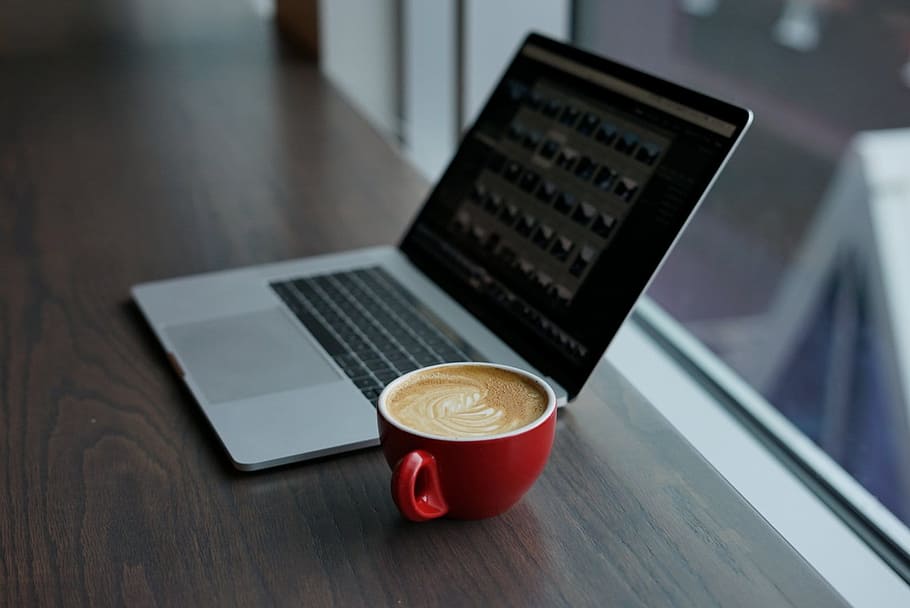 Laptop Coffee Photo, Computer, Keyboard, Desk, wireless technology HD wallpaper