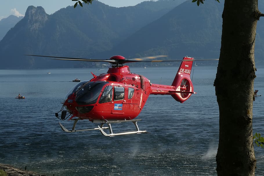 search and rescue helicopter, bergrettung, help, traunsee, austria, HD wallpaper