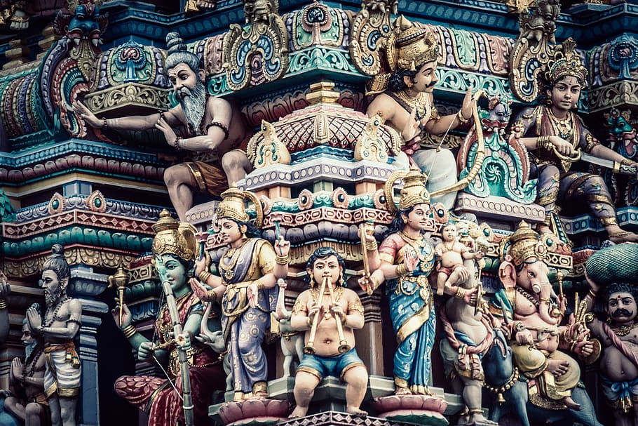 group of Hindu Deity statues, human, person, people, singapore