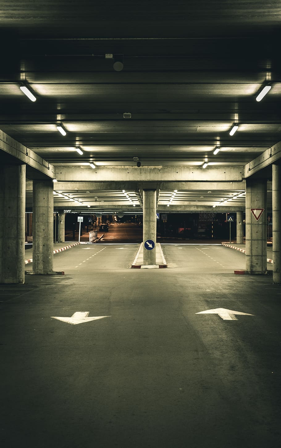 gray concrete parking lot, architecture, illuminated, transportation, HD wallpaper