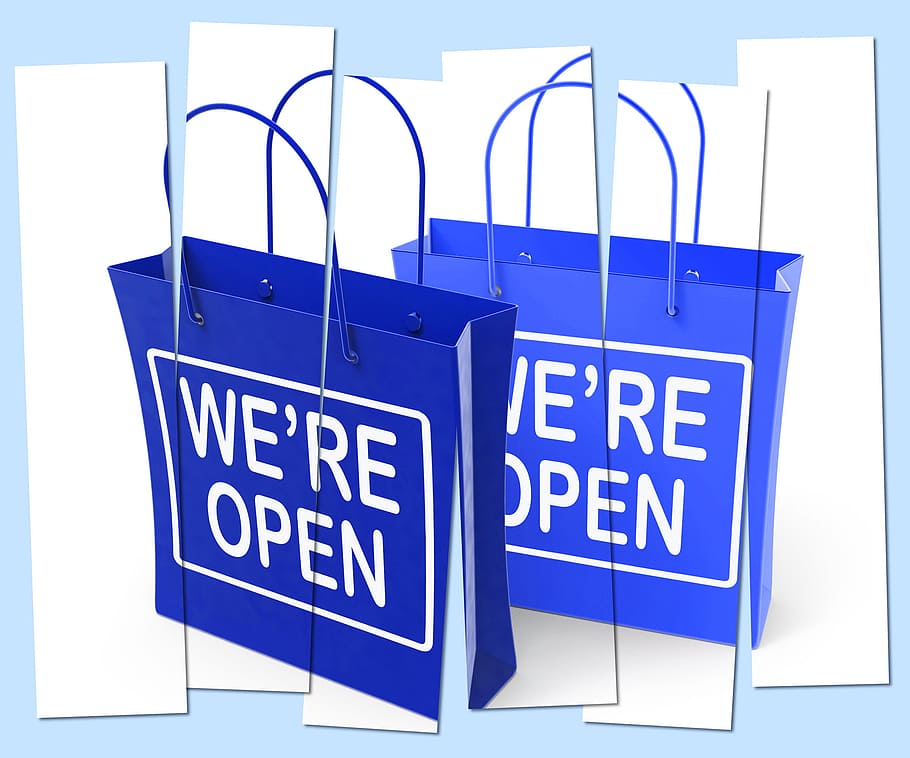 We re Open Shopping Bags Showing Grand Opening or Launch, We're open, HD wallpaper
