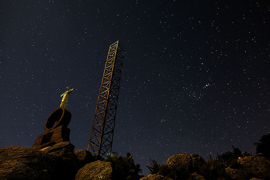 black tower under black sky, night, universe, nature, space, astronomy HD wallpaper