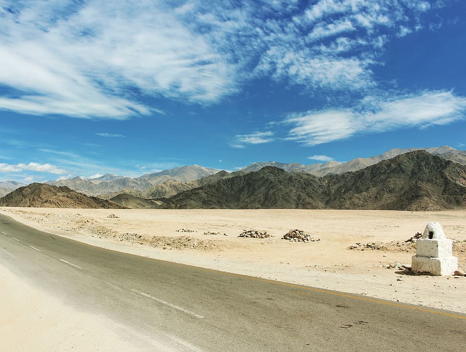 gray concrete road with range mountain view, soil, nature, outdoors HD wallpaper