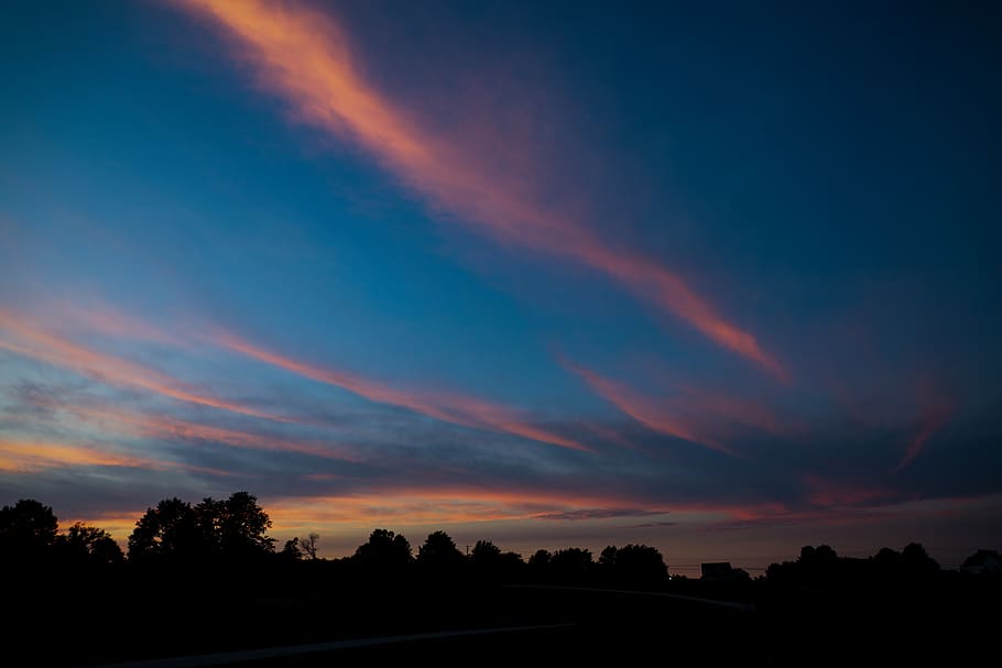 evening clouds, sunset, summer, sky, cloud - sky, silhouette HD wallpaper