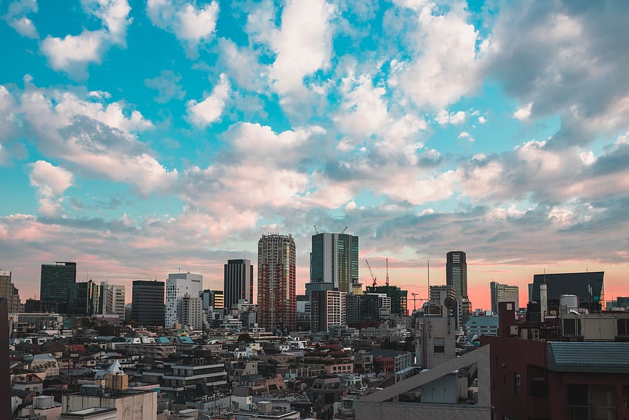 skyline, city, japan, tokyo, clouds, buildings, urban, asia, HD wallpaper