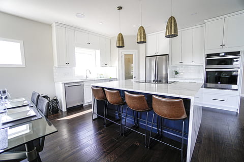 kitchen, bar stools, decor, apartment, home, sit, chair, interior HD wallpaper