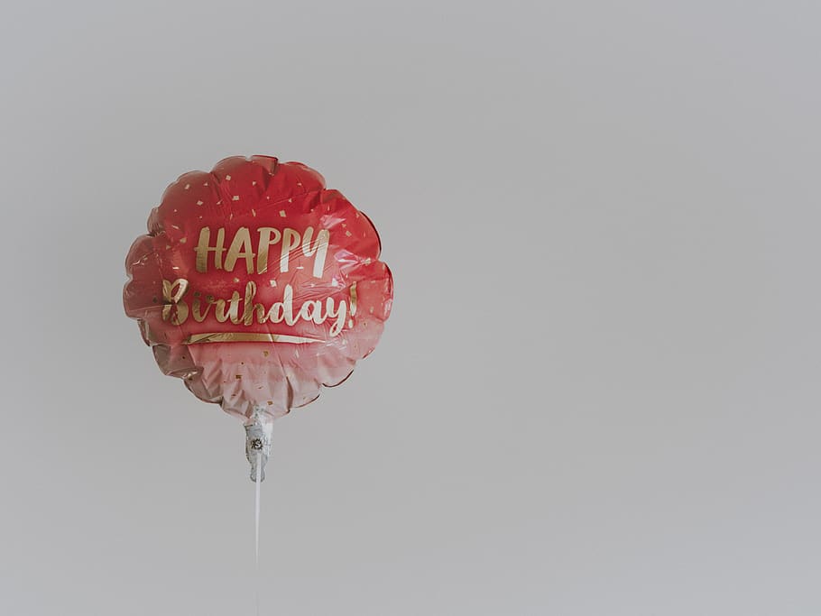 round red balloon, studio shot, western script, copy space, text HD wallpaper