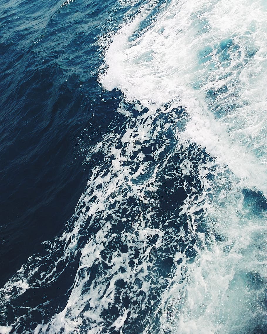 Blue and White Ocean, from above, high angle shot, motion, pacific HD wallpaper