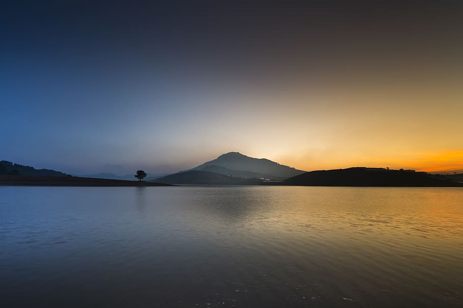 Calm Body of Water Near Mountain View, beach, clouds, cloudscape HD wallpaper