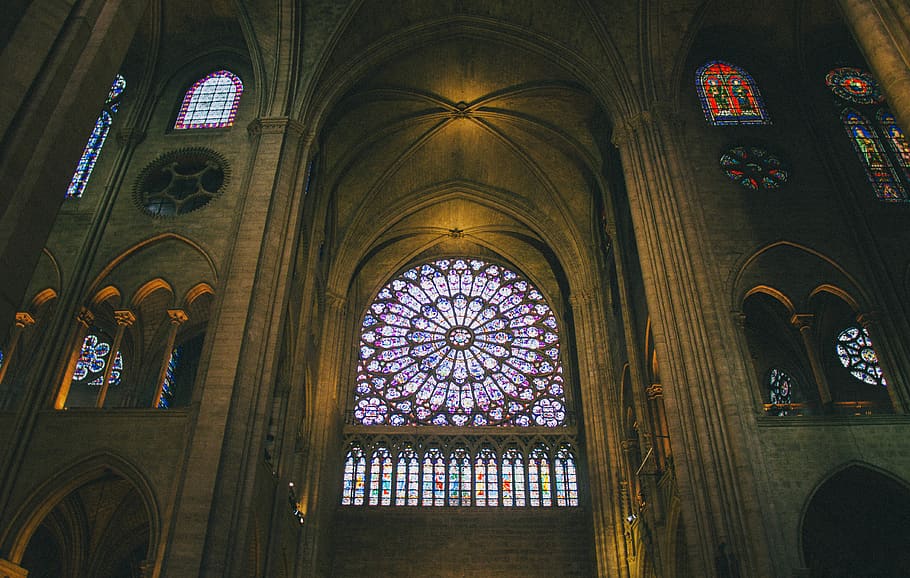 building, architecture, apse, art, stained glass, arched, crypt HD wallpaper