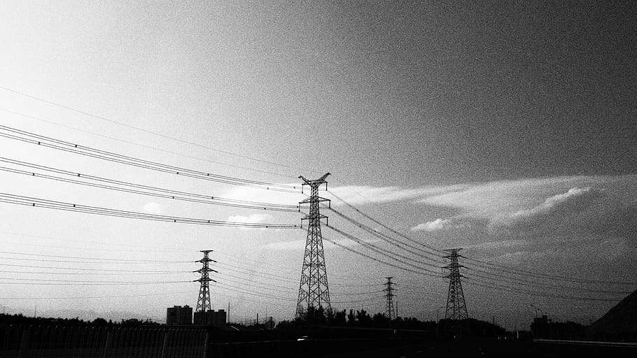 sky, electricity, cable, electricity pylon, technology, power line HD wallpaper