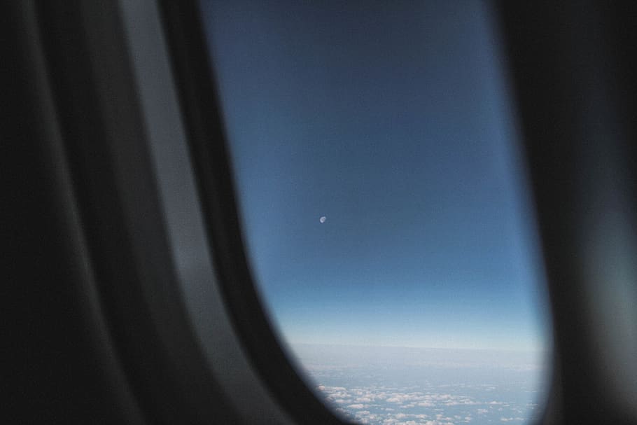 sky, window, no people, nature, night, air vehicle, blue, airplane HD wallpaper