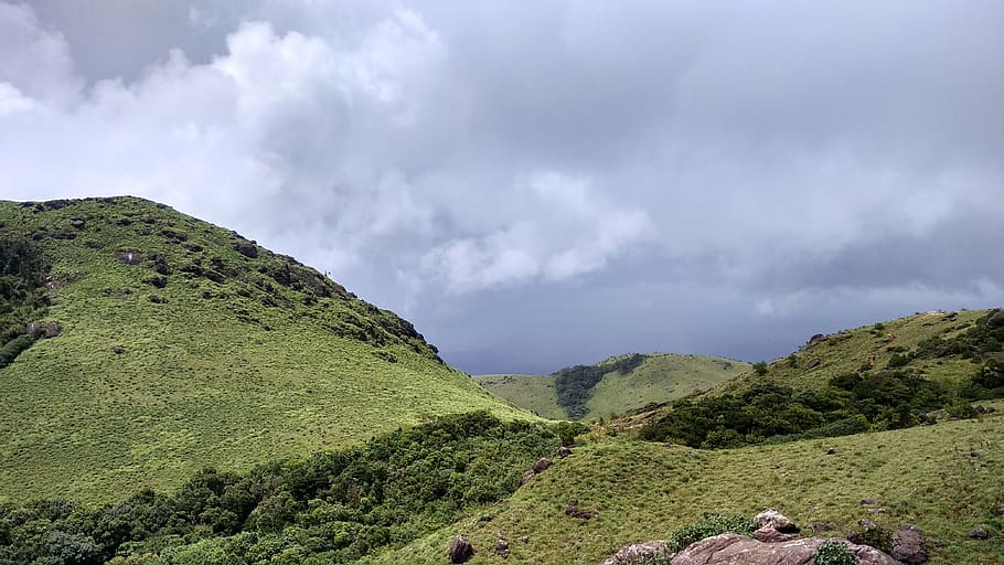 Landscape Photography of Mountains, blue sky, clouds, daylight HD wallpaper