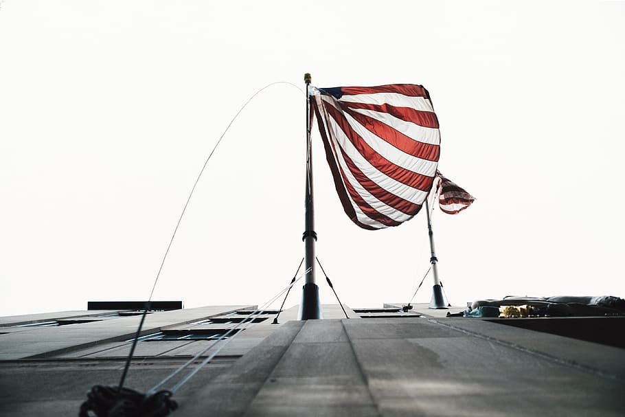 flag, pole, rope, metal, steel, building, structure, sky, windy HD wallpaper