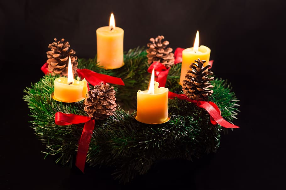 christmas, advent wreath, christmas time, candles, light, candlelight