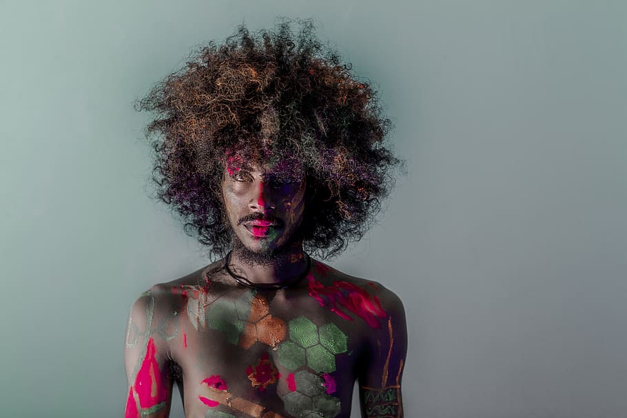 man with body paints, studio shot, front view, one person, portrait HD wallpaper