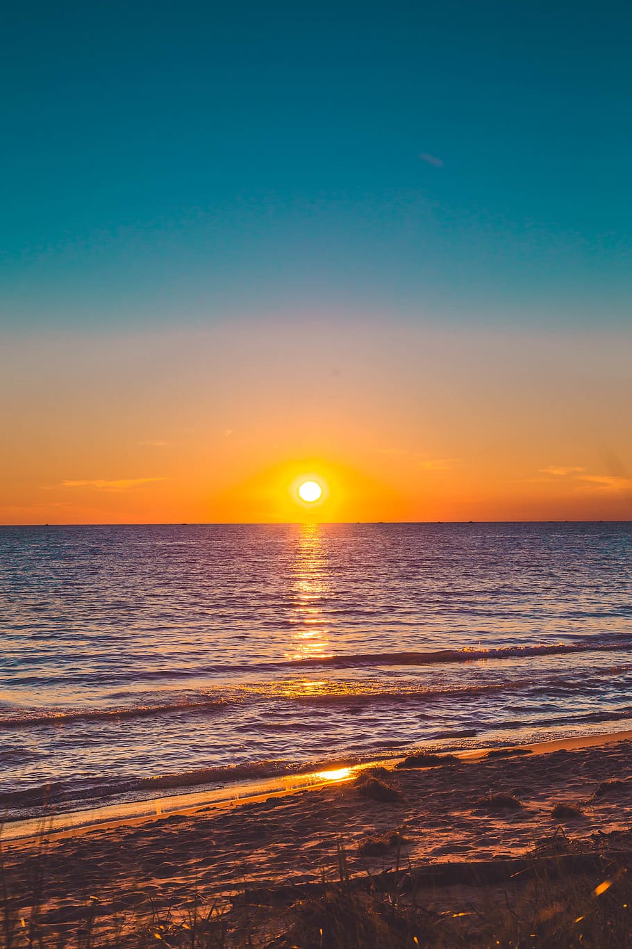 Seashore during Sunset, beach, evening, ocean, sand, seascape HD wallpaper