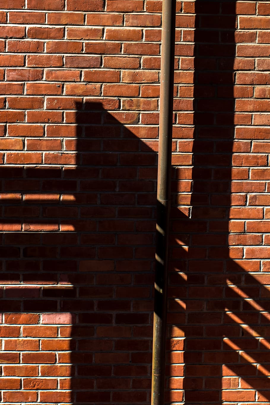 shadow on red brick wall, pattern, surface, texture, orange brick HD wallpaper