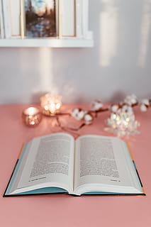 Open book on a pink background, reading, glasses, learning, pink backgound HD wallpaper
