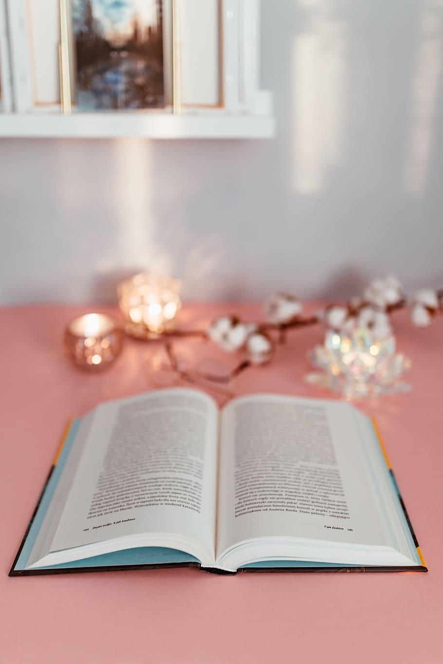 Open book on a pink background, reading, glasses, learning, pink backgound HD wallpaper