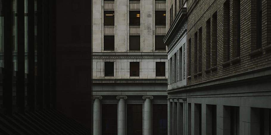city, building, downtown, skyscraper, brick, dark, built structure HD wallpaper
