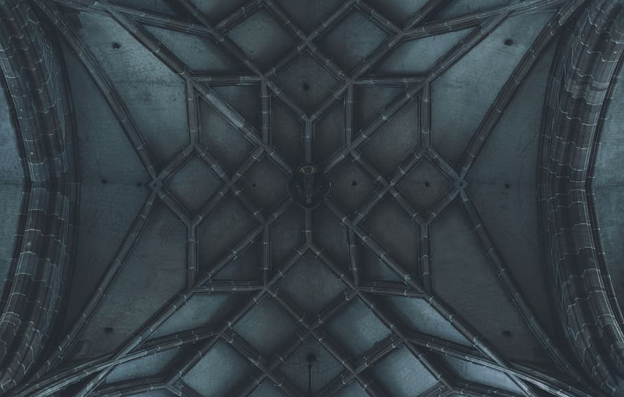 art, black and white, ceiling, dark, design, indoors, shape, steel HD wallpaper