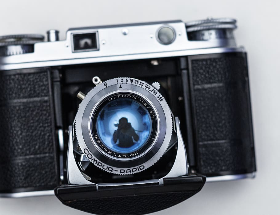 Gray and Black Film Camera, analog camera, antique, background HD wallpaper