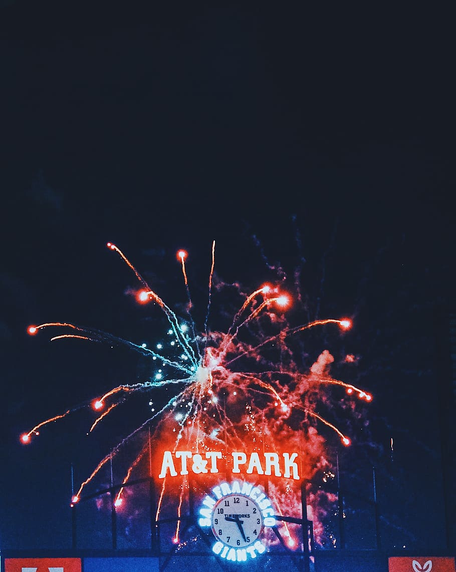 fireworks, atandt, giants, giants stadium, sf, san francisco, HD wallpaper