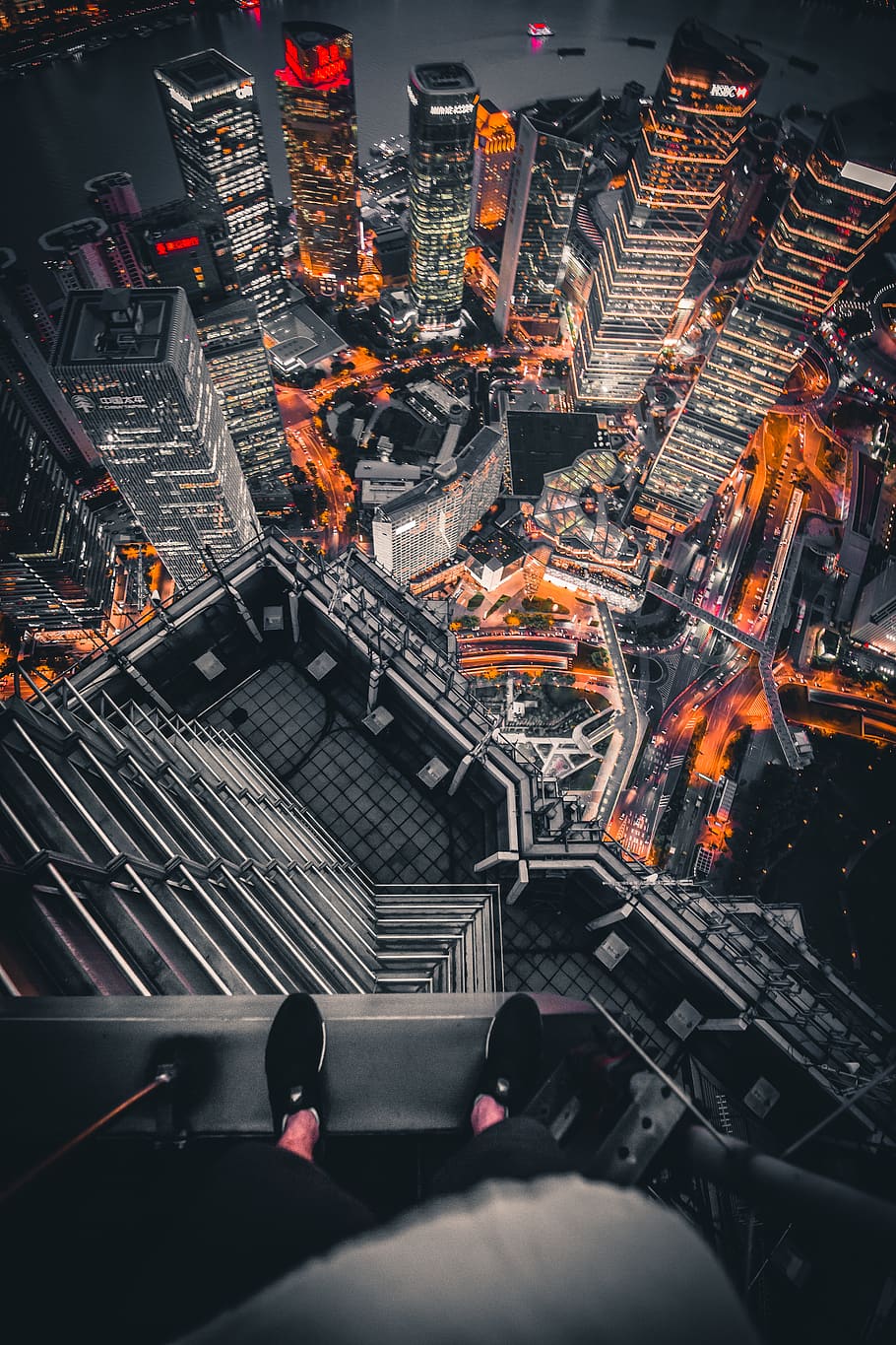 people standing on ledge overlooking buldingfs, architecture HD wallpaper