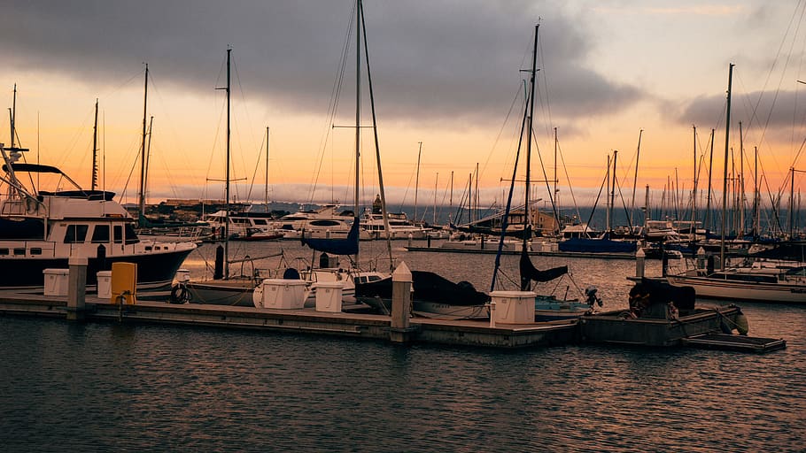 boats, sunset, dock, nautical vessel, transportation, water HD wallpaper