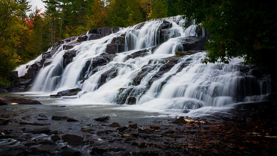 multiple waterfalls during day, beauty in nature, motion, land HD wallpaper
