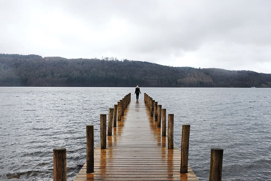 lake, mountains, lake district, explore, water, pier, sky, wood - material HD wallpaper