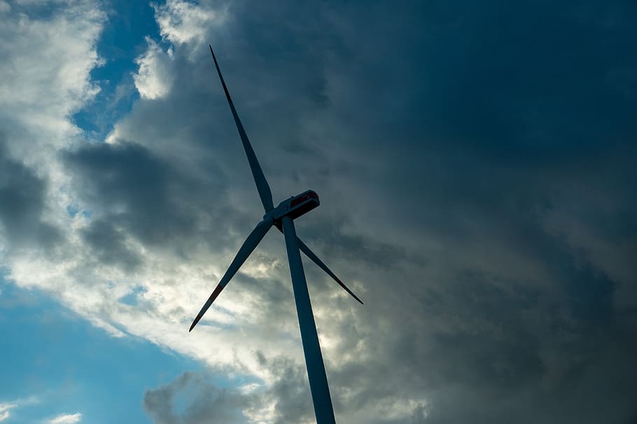 Wind turbine against sky, alternative, blue, clean, electric