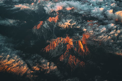 red and gray mountain painting, cloud, sunset, sunrise, outdoors HD wallpaper