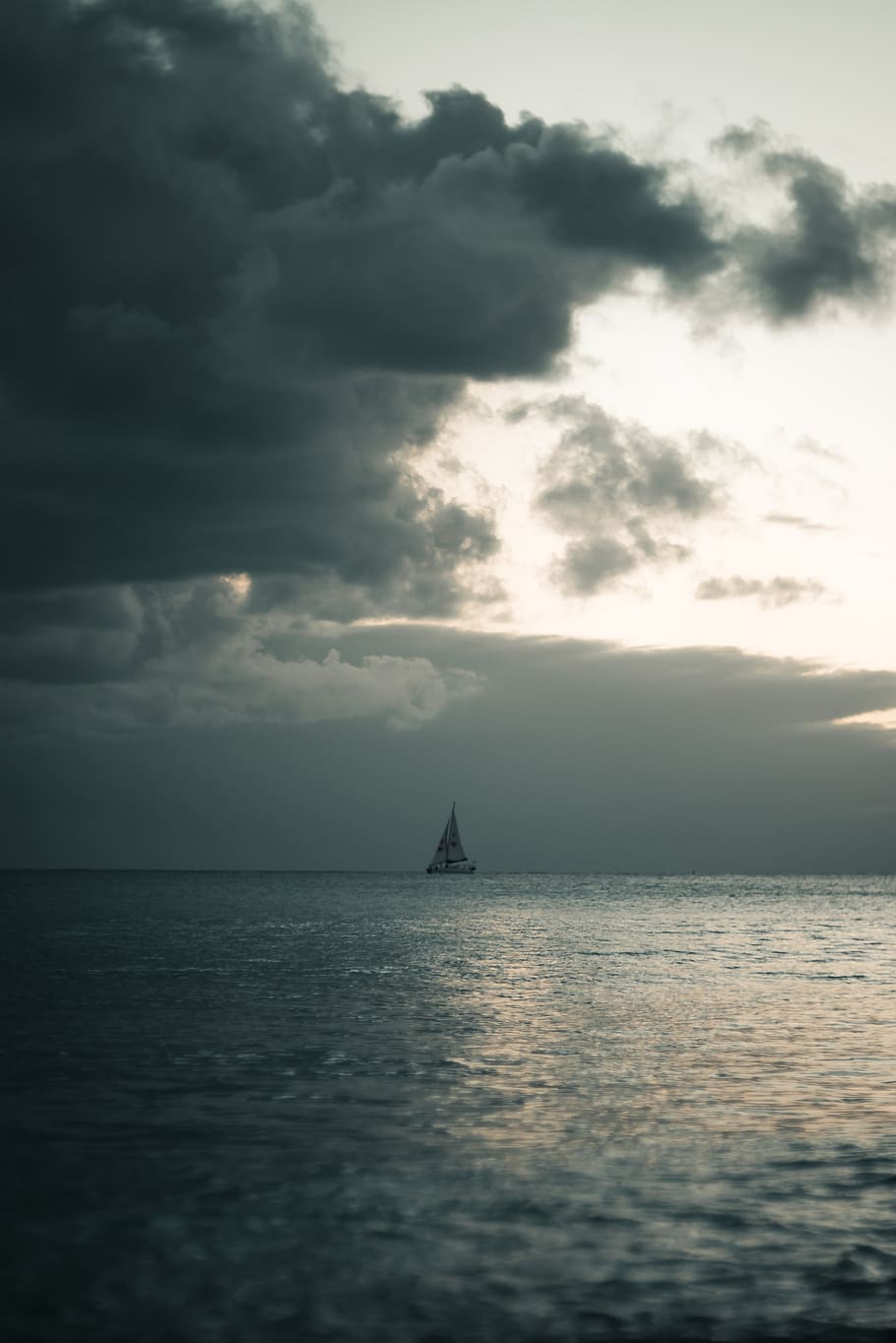 sailing boat under nimbus clouds, sky, sea, water, cloud - sky HD wallpaper