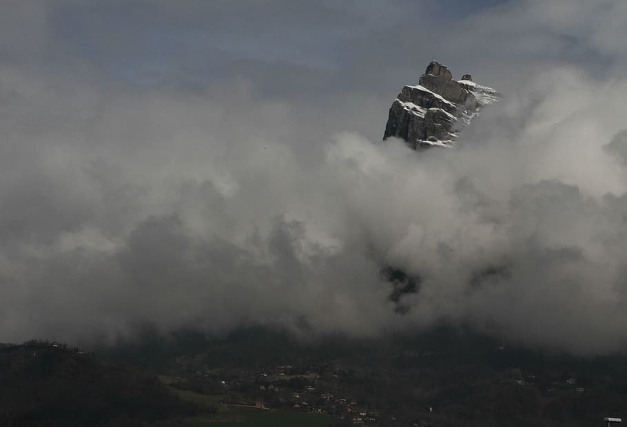 mountain, clouds, cloud - sky, fog, nature, day, no people HD wallpaper