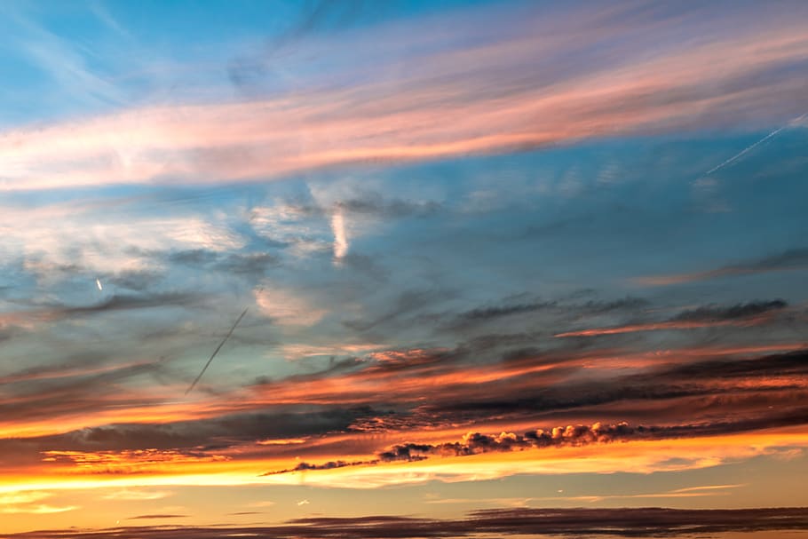 clouds, color game, sky, mood, abendstimmung, evening sky, blue HD wallpaper