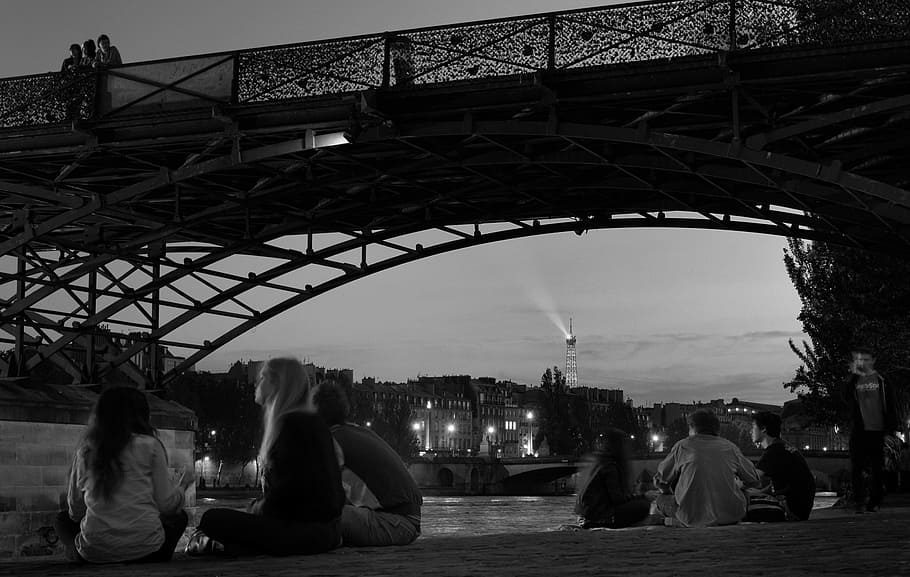 bridge, sit, human, activity, city, urban, architecture, built structure HD wallpaper