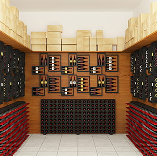 Black Wooden Wine Shelves on Brown Wall, alcoholic beverages HD wallpaper